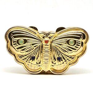 Judith Leiber Butterfly Pillbox gold tone with cabochons Vintage 1985 AS IS